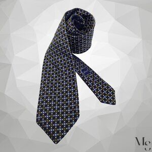 BRIONI Navy & Green Geometric Silk Tie Hand Made In Italy 61”- 3.5" EX COND